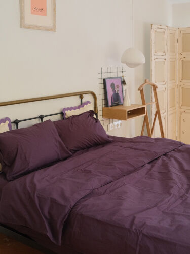 Комплект постельного белья из стираного перкаля сливового цвета  3