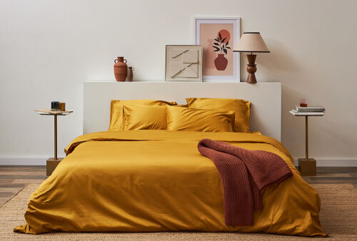 Комплект постельного белья из премиального сатина горчичного цве 2