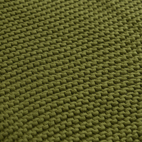 Плед из хлопка жемчужной вязки оливкового цвета из коллекции ess 3