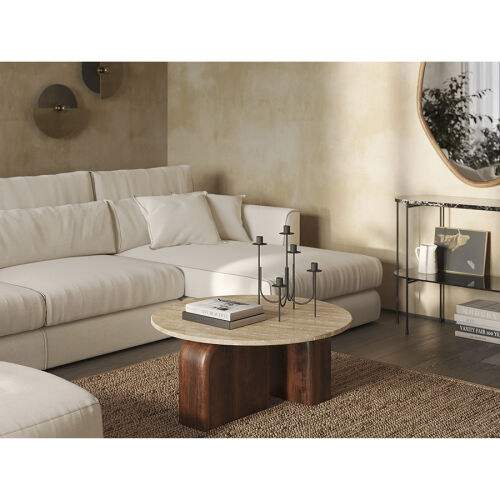 Столик кофейный torhill, D80 см, бежевый/орех 1