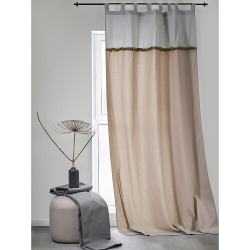 Штора из хлопка с помпонами бежево-серого цвета из коллекции ess 2