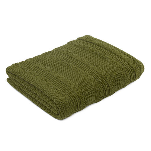 Плед из хлопка с буклированной вязкой оливкового цвета из коллек 3