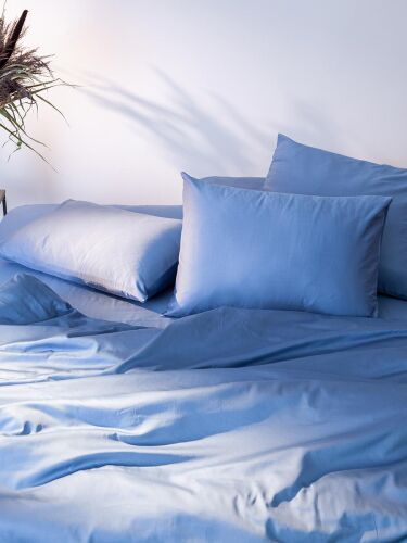 Простыня из премиального сатина джинсово-синего цвета из коллекц 4