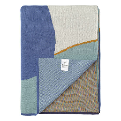 Плед из хлопка с авторским принтом синего цвета из коллекции fre 3