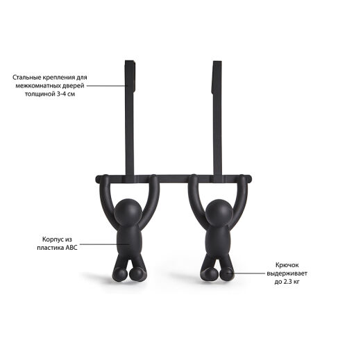 Вешалка надверная buddy, 21,6 см, черная, 2 крючка 7