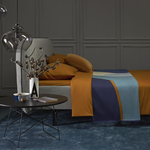 Плед из хлопка с авторским принтом синего цвета из коллекции fre 5