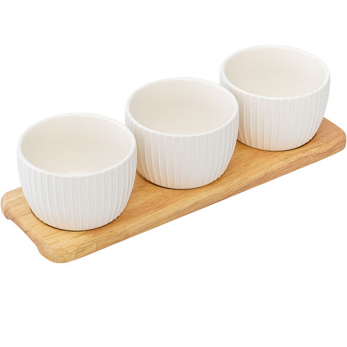 Набор из 3 чаш на деревянной подставке soft ripples, dual glazin 3