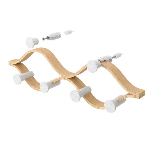 Вешалка настенная montage, 6 крючков, натуральное дерево/белая 3