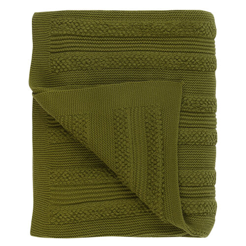 Плед из хлопка с буклированной вязкой оливкового цвета из коллек 4