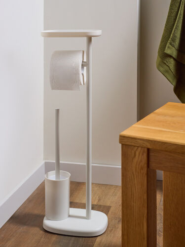 Держатель для туалетной бумаги с полочкой и ершиком slim, белый 3