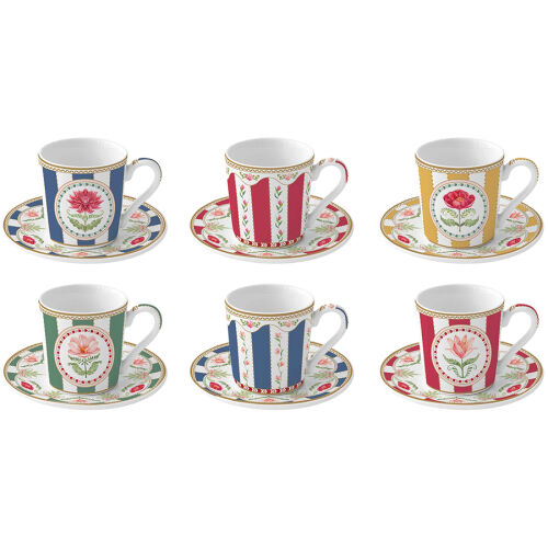 Набор кофейных чашек с блюдцем flowery, 100 мл, 6 шт.