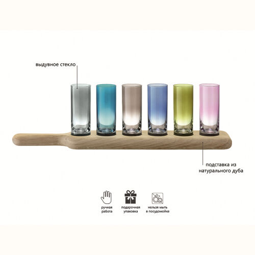 Набор стопок на деревянной подставке paddle, 40 см, разноцветный 4