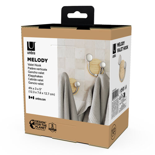 Вешалка настенная melody, 2 крючка, натуральное дерево/никель 6