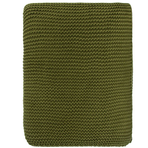 Плед из хлопка жемчужной вязки оливкового цвета из коллекции essential, 130х180 см