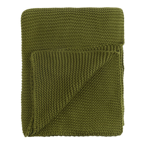 Плед из хлопка жемчужной вязки оливкового цвета из коллекции ess 7