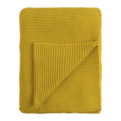 Плед из хлопка жемчужной вязки горчичного цвета из коллекции ess 1