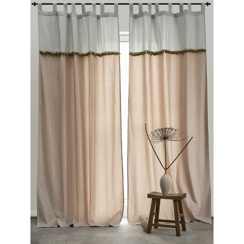 Штора из хлопка с помпонами бежево-серого цвета из коллекции ess 1