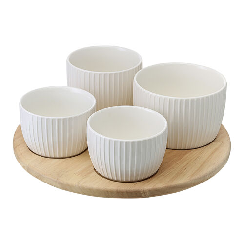 Менажница soft ripples, dual glazing, на деревянной подставке, 4 чаши