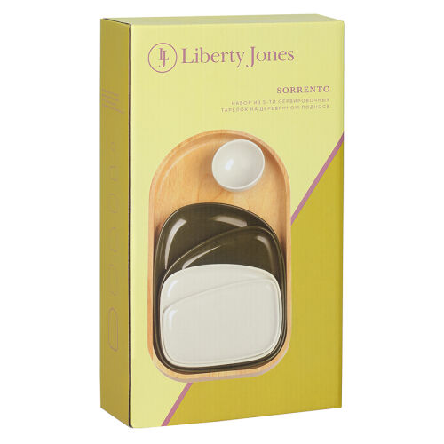 Набор из 5-ти сервировочных тарелок на деревянном подносе sorren 7