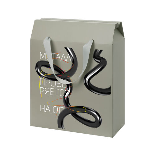 Подарочная коробка-пакет универсальная большая, серая 5