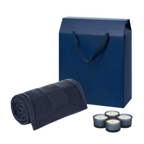 Подарочный набор Sento, Cella Soft, синий (свечи, плед) 1