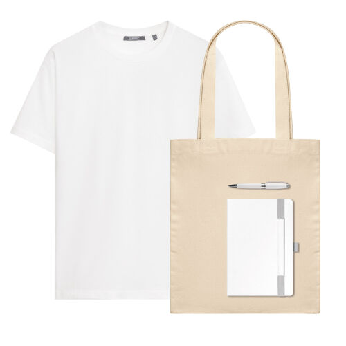 Набор с одеждой Крис (KRIS) (футболка, ежедневник, ручка, шоппер), белый, M