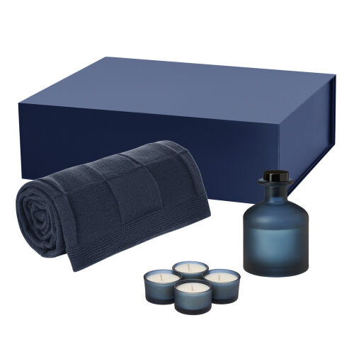 Подарочный набор Sento, Cella Soft, синий (свеча, диффузор, плед 1