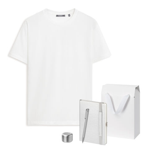 Набор с одеждой KRIS (футболка, колонка, ежедневник, ручка), серебряный, M