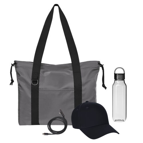 Подарочный набор Фолд, Импульс, Аксис, Раш (Fold, Impulse, Axis, Rush), черный (кабель-ланьярд, бутылка, бейсболка, сумка)