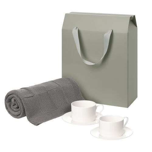 Подарочный набор Mokko, Сella, серый в коробке-пакете (две чайных пары, плед)
