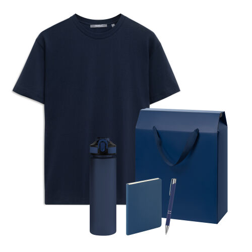 Набор с одеждой KRIS (футболка, бутылка, ежедневник, ручка), синий, M