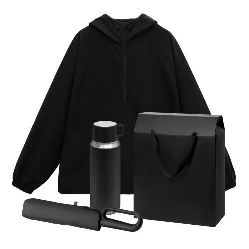 Премиум набор с одеждой RISSMAN (ветровка, зонт, термос), черный, XL/2XL