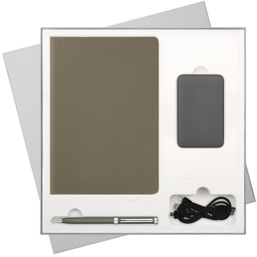 Подарочный набор Спарк (Spark), серый (ежедневник, ручка, аккуму 1