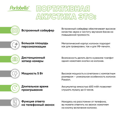 Беспроводная колонка Пэшн (Passion) 80dB 600 mAh (Bluetooth 5.0) 7