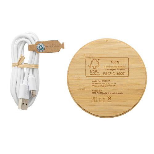 Круглая док-станция Bamboo FSC® для беспроводной зарядки, 5 Вт 3 Круглая док-станция Bamboo FSC® для беспроводной зарядки, 5 Вт 3