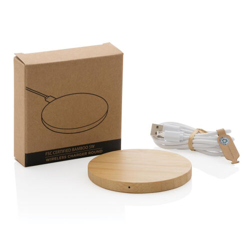Круглая док-станция Bamboo FSC® для беспроводной зарядки, 5 Вт 2 Круглая док-станция Bamboo FSC® для беспроводной зарядки, 5 Вт 2