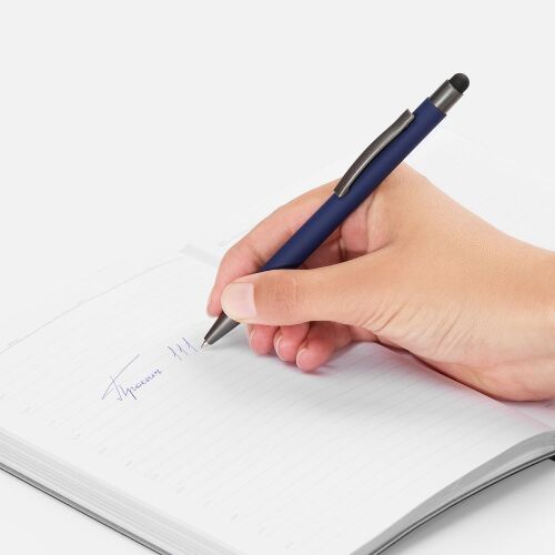 Ручка шариковая Atento Soft Touch со стилусом, темно-синяя 4