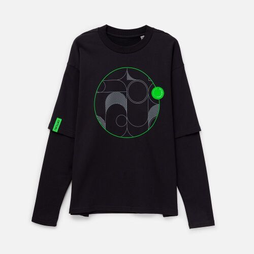 Футболка оверсайз с двойным рукавом Kosmos, черная, размер XL/XX 3