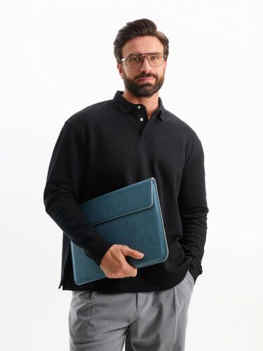 Рубашка поло оверсайз с длинным рукавом Heritage, черная, размер 6