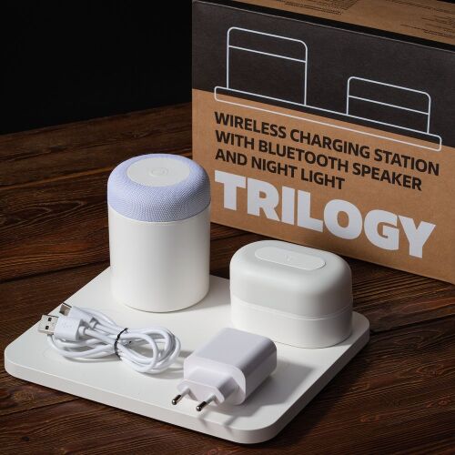 Станция беспроводной зарядки с колонкой и ночником Trilogy, бела 4