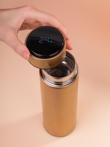 Смарт-бутылка с заменяемой батарейкой Long Therm, золотистая 6