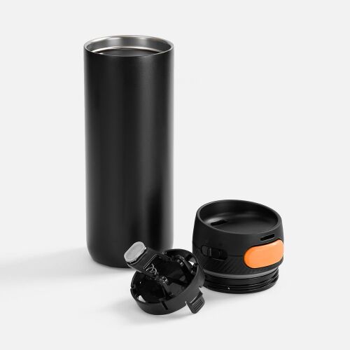 Термостакан X1 с цветной кнопкой, черный с оранжевым 2