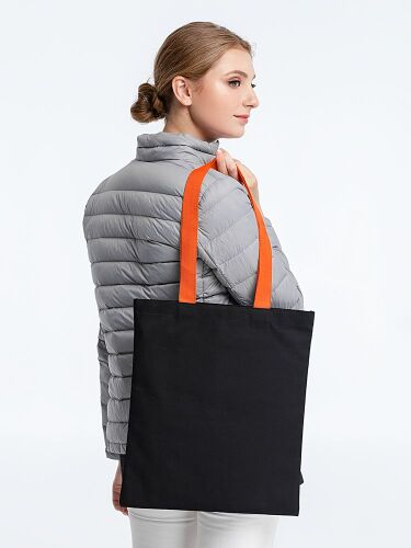 Холщовая сумка BrighTone, черная с оранжевыми ручками 7