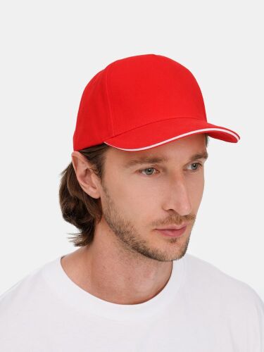 Бейсболка Classic 2.0, красная с белым кантом 5