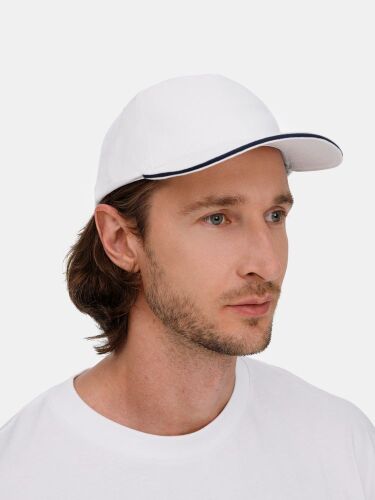 Бейсболка Classic 2.0, белая с темно-синим кантом 5