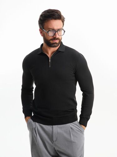 Рубашка поло мужская с длинным рукавом Terrazzo, черная, размер  1