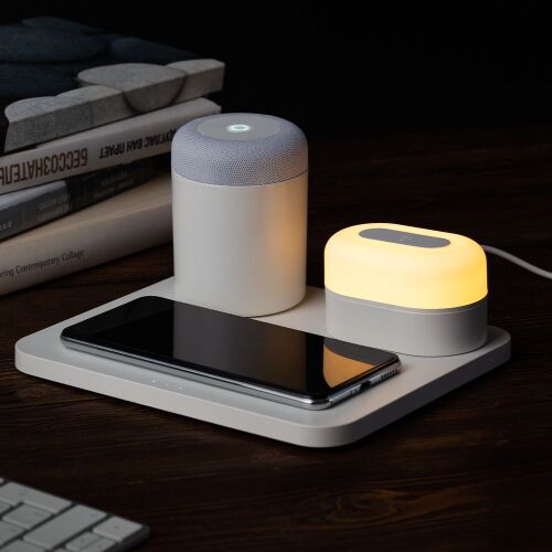 Станция беспроводной зарядки с колонкой и ночником Trilogy, бела 6