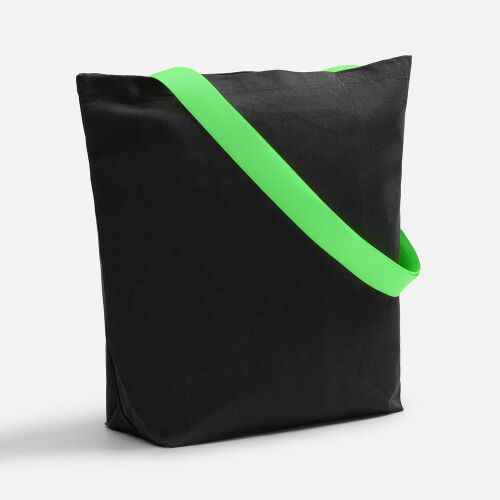 Шопер B5, черный с широкими зелеными ручками 1