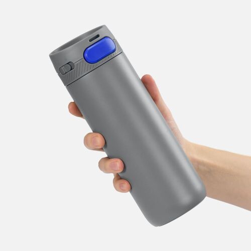 Термостакан X1 с цветной кнопкой, серый с синим 3