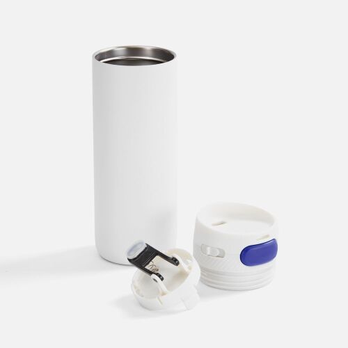 Термостакан X1 с цветной кнопкой, белый с синим 2